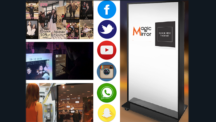 De magische spiegel als fotobox met tal van social-medialinks op je evenement